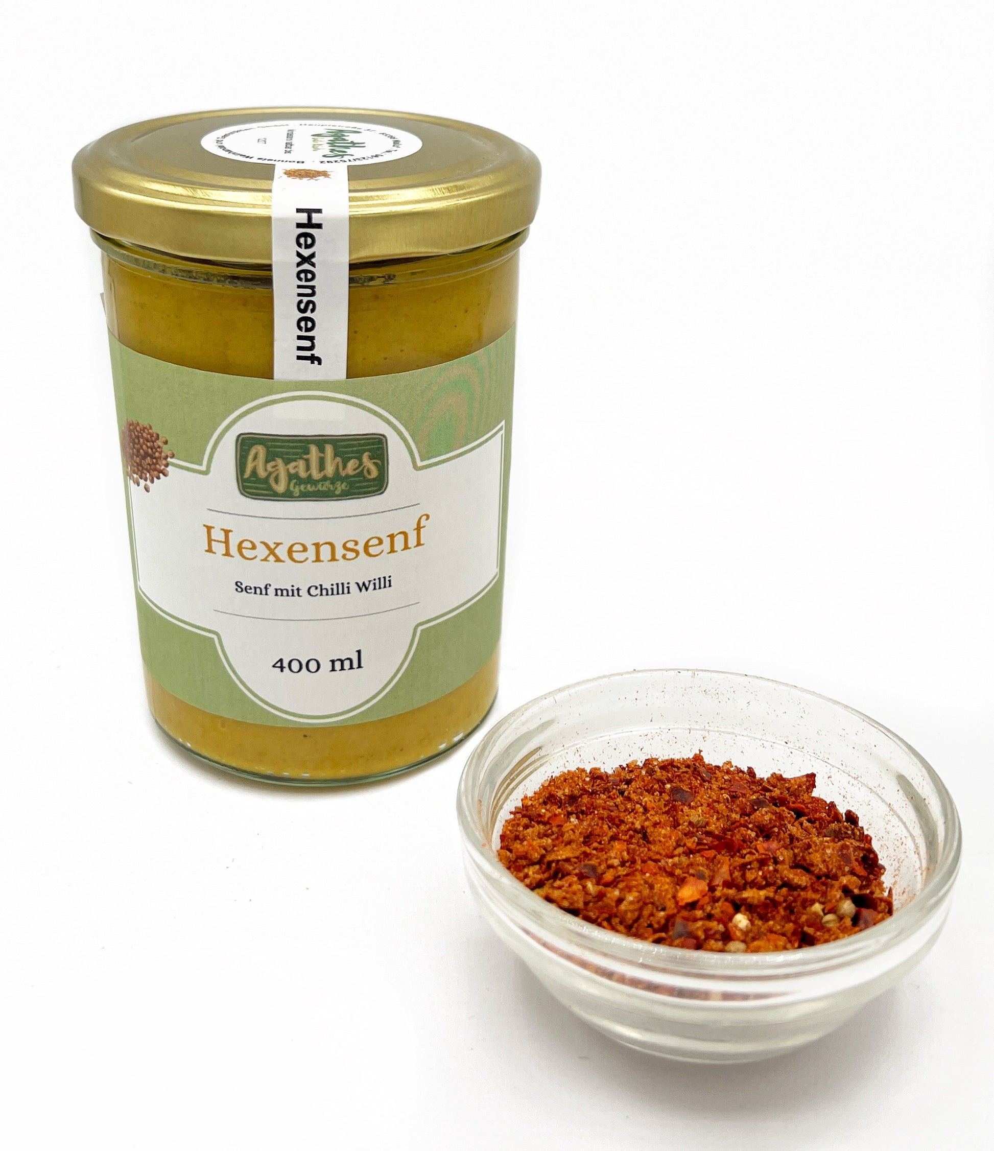 Hexensenf 400 ml im Glas mit Chilli Willi als Dekoration