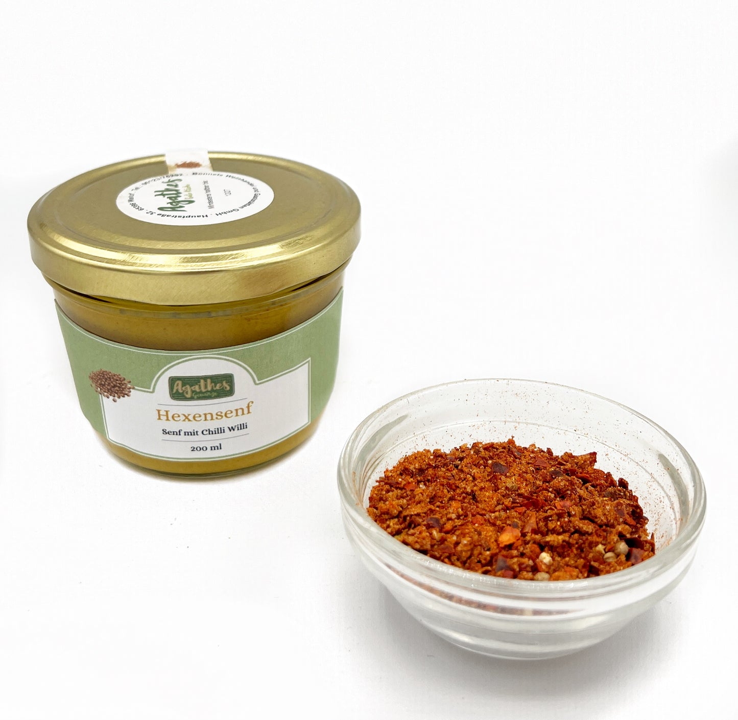 Senf im 200 ml Glas mit Chilli Willi als Dekoration
